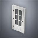 modern thin-frame 3/4 Six Pane Window Door with fancy-profile frame and brass hardware, shown closed in perspective view