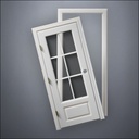 modern thin-frame 3/4 Six Pane Window Door with fancy-profile frame and brass hardware, shown split open in front view