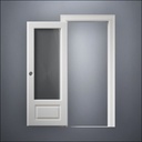 classic thick-frame 3/4 Window Door with fancy-profile frame and brass hardware, shown open in front view