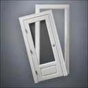 classic thick-frame 3/4 Window Door with fancy-profile frame and brass hardware, shown split open in front view