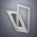 classic thick-frame 3/4 Window Door with fancy-profile frame and brass hardware, shown split open in perspective view