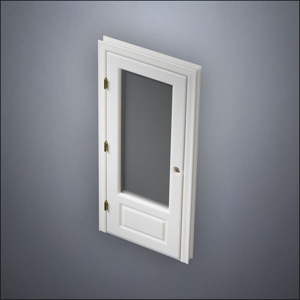 modern thin-frame 3/4 Window Door with fancy-profile frame and brass hardware, shown closed in perspective view