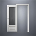 modern thin-frame 3/4 Window Door with fancy-profile frame and brass hardware, shown open in front view