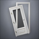 modern thin-frame 3/4 Window Door with fancy-profile frame and brass hardware, shown split open in front view