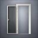 classic thick-frame Full Window Door with fancy-profile frame and brass hardware, shown open in front view