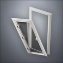 classic thick-frame Full Window Door with fancy-profile frame and brass hardware, shown split open in perspective view