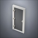 modern thin-frame Full Window Door with fancy-profile frame and brass hardware, shown closed in perspective view