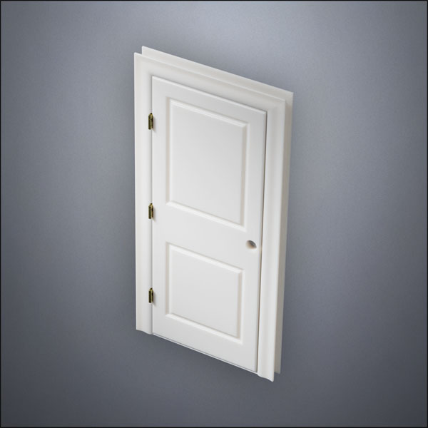 classic thick-frame Carrara Door with fancy-profile frame and brass hardware, shown closed in perspective view