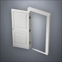 classic thick-frame Carrara Door with fancy-profile frame and brass hardware, shown open in perspective view