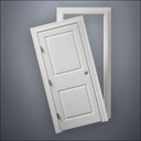 classic thick-frame Carrara Door with fancy-profile frame and brass hardware, shown split open in front view