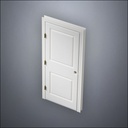 modern thin-frame Carrara Door with fancy-profile frame and brass hardware, shown closed in perspective view
