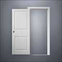 modern thin-frame Carrara Door with fancy-profile frame and brass hardware, shown open in front view