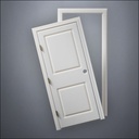 modern thin-frame Carrara Door with fancy-profile frame and brass hardware, shown split open in front view