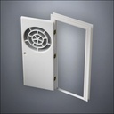 classic thick-frame Circular Segmented Window Door with fancy-profile frame and brass hardware, shown open in perspective view