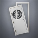 modern thin-frame Circular Segmented Window Door with fancy-profile frame and brass hardware, shown split open in front view