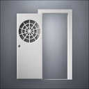 classic thick-frame Spiderweb Window Door with fancy-profile frame and brass hardware, shown open in front view