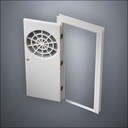 classic thick-frame Spiderweb Window Door with fancy-profile frame and brass hardware, shown open in perspective view