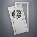 classic thick-frame Spiderweb Window Door with fancy-profile frame and brass hardware, shown split open in front view