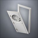 classic thick-frame Spiderweb Window Door with fancy-profile frame and brass hardware, shown split open in perspective view