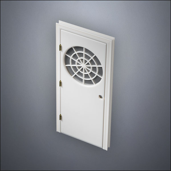modern thin-frame Spiderweb Window Door with fancy-profile frame and brass hardware, shown closed in perspective view