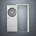 modern thin-frame Spiderweb Window Door with fancy-profile frame and brass hardware, shown open in front view