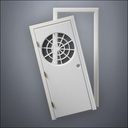 modern thin-frame Spiderweb Window Door with fancy-profile frame and brass hardware, shown split open in front view