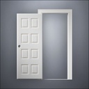 classic thick-frame Eight Box Door with fancy-profile frame and brass hardware, shown open in front view