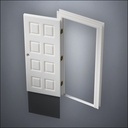 classic thick-frame Eight Box Door with fancy-profile frame and brass hardware, shown open with the removable pane separated in perspective view