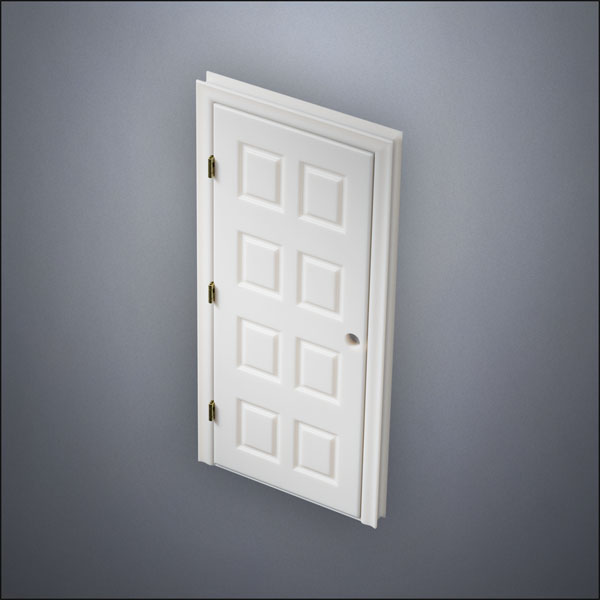 modern thin-frame Eight Box Door with fancy-profile frame and brass hardware, shown closed in perspective view