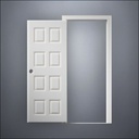 modern thin-frame Eight Box Door with fancy-profile frame and brass hardware, shown open in front view