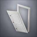 classic thick-frame Fancy Carrara Door with fancy-profile frame and brass hardware, shown split open in perspective view