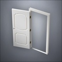 modern thin-frame Fancy Carrara Door with fancy-profile frame and brass hardware, shown open in perspective view