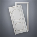 modern thin-frame Fancy Carrara Door with fancy-profile frame and brass hardware, shown split open in front view