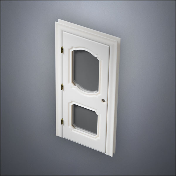 classic thick-frame Fancy Carrara Double Window Door with fancy-profile frame and brass hardware, shown closed in perspective view