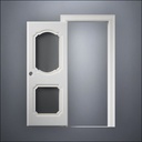 classic thick-frame Fancy Carrara Double Window Door with fancy-profile frame and brass hardware, shown open in front view