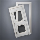 classic thick-frame Fancy Carrara Double Window Door with fancy-profile frame and brass hardware, shown split open in front view