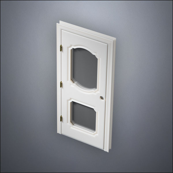 modern thin-frame Fancy Carrara Double Window Door with fancy-profile frame and brass hardware, shown closed in perspective view