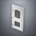 modern thin-frame Fancy Carrara Double Window Door with fancy-profile frame and brass hardware, shown closed in perspective view