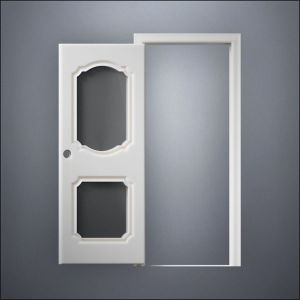 modern thin-frame Fancy Carrara Double Window Door with fancy-profile frame and brass hardware, shown open in front view