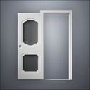 modern thin-frame Fancy Carrara Double Window Door with fancy-profile frame and brass hardware, shown open in front view