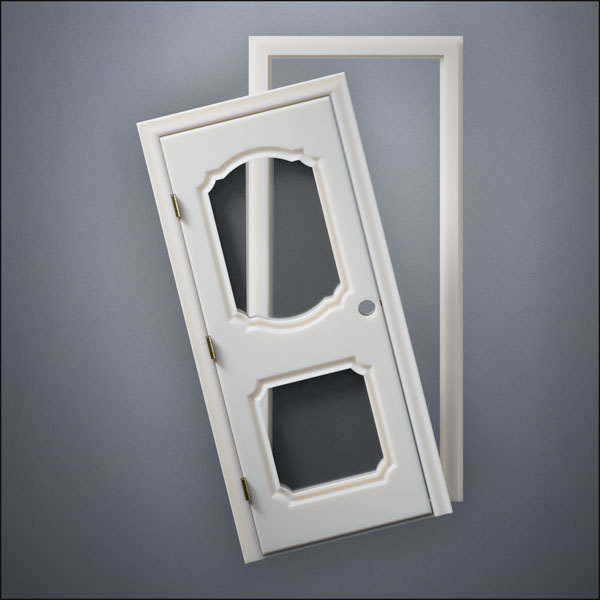 modern thin-frame Fancy Carrara Double Window Door with fancy-profile frame and brass hardware, shown split open in front view