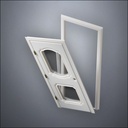 modern thin-frame Fancy Carrara Double Window Door with fancy-profile frame and brass hardware, shown split open in perspective view