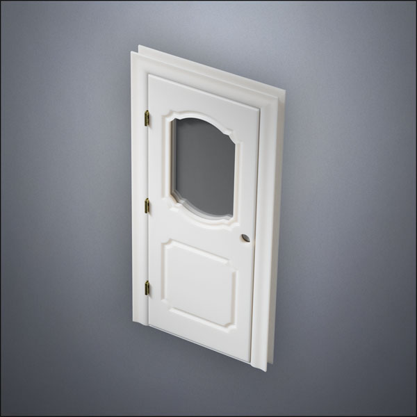 classic thick-frame Fancy Carrara Window Door with fancy-profile frame and brass hardware, shown closed in perspective view