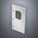classic thick-frame Fancy Carrara Window Door with fancy-profile frame and brass hardware, shown closed in perspective view