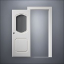 classic thick-frame Fancy Carrara Window Door with fancy-profile frame and brass hardware, shown open in front view