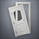 classic thick-frame Fancy Carrara Window Door with fancy-profile frame and brass hardware, shown split open in front view