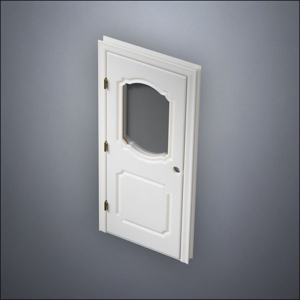 modern thin-frame Fancy Carrara Window Door with fancy-profile frame and brass hardware, shown closed in perspective view