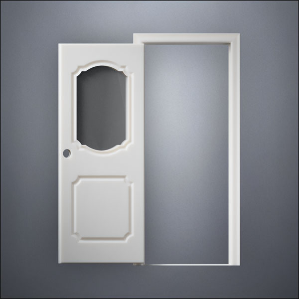 modern thin-frame Fancy Carrara Window Door with fancy-profile frame and brass hardware, shown open in front view