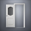 modern thin-frame Fancy Carrara Window Door with fancy-profile frame and brass hardware, shown open in front view