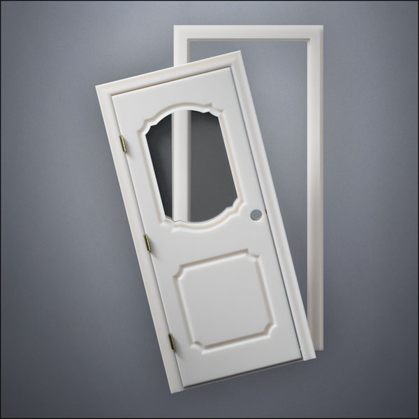 modern thin-frame Fancy Carrara Window Door with fancy-profile frame and brass hardware, shown split open in front view